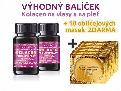 Bio-Detox Kolagen pro LEPŠÍ PLEŤ + Kolagen pro LEPŠÍ VLASY + 10x Obličejová maska GOLD ZDARMA