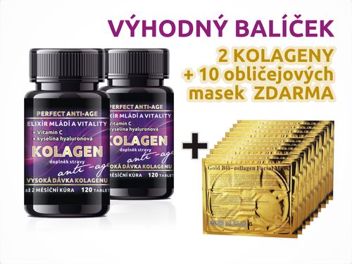 Kolagen Anti-Age 120 tbl 2 + 10x obličejová maska ZDARMA