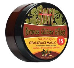 VIVACO Opalovací máslo GLITTER effect s bio arganovým olejem SPF 15 SUN